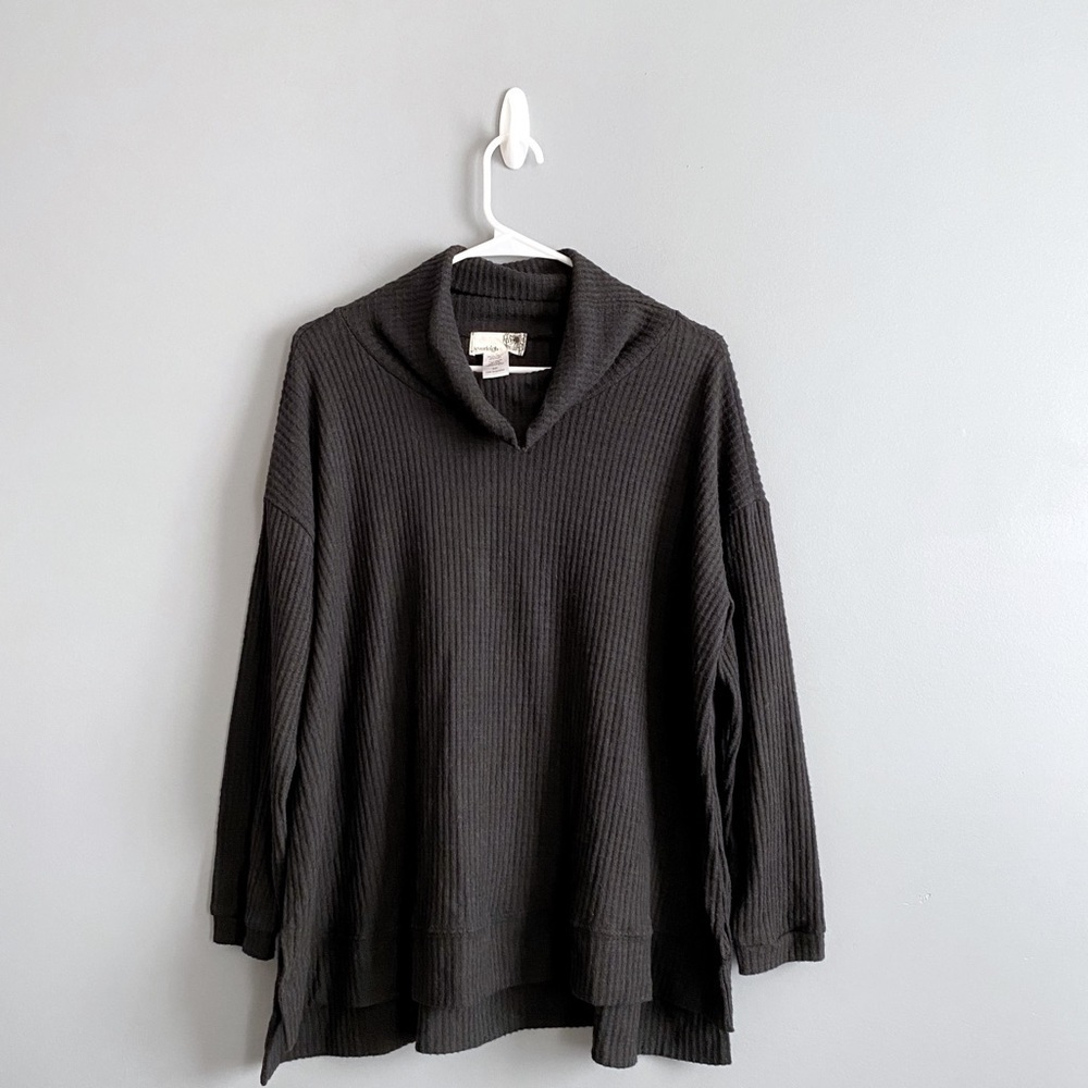 Everleigh Cowl Neck Waffle Knit High Low Tunic Top in Black Sz S NEW